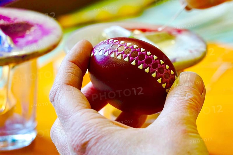 Easter, Easter egg, blown out colored egg, melted colored wax applied as an ornament, Sorb tradition, bossing technique, handicrafts, Saxony, Germany