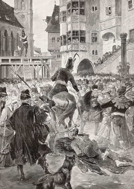 A criminal is dragged to execution Germany, Europe, 16th century