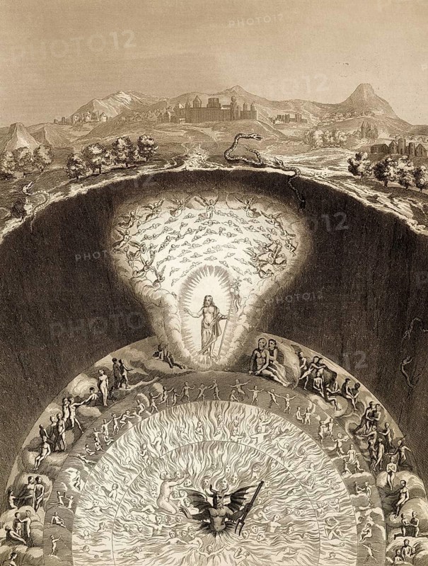 Christ descends into limbo, Steel engraving 1853, digitally restored