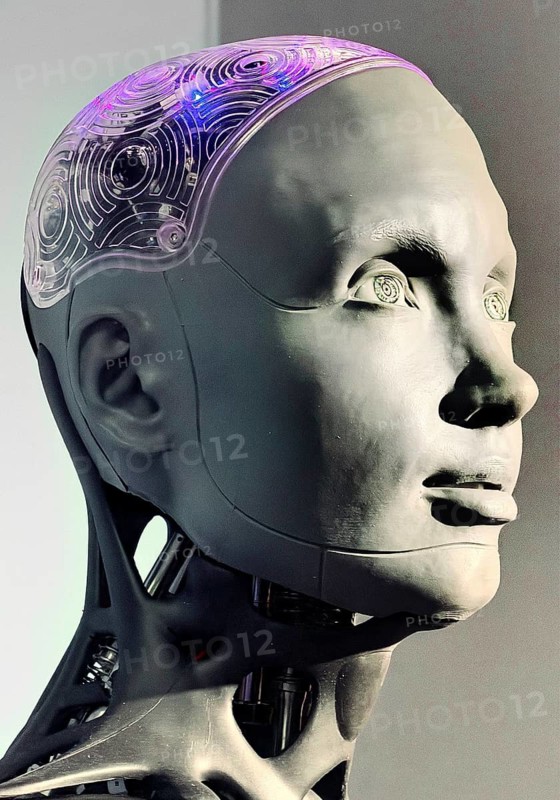Humanoid communication robot that can simulate human emotions using AI, exhibition, history of the future, Germany