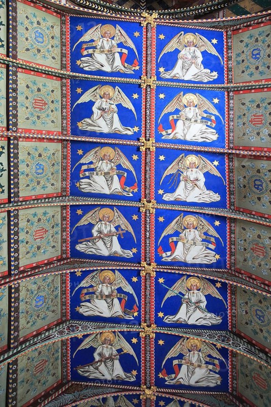 Painted ceiling by Mildred Holland 1863-66, Huntingfield church, Suffolk, England, UK