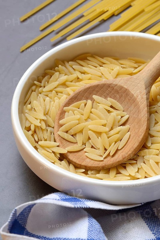 Semi di Orzo, Italian pasta in the form of barley grains, and spaghetti, pasta from Italy