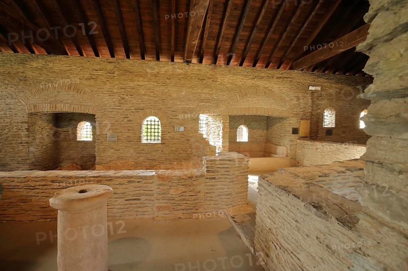 Interior view of the Roman ancient and reconstructed archaeological villa Urban, Roman period, Roman Wine Route, Longuich, Middle Moselle, Mosel, Rhineland-Palatinate, Germany