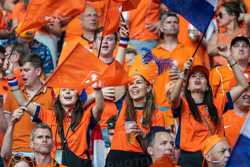 BERLIN, GERMANY - JULY 6, 2024: Euro 2024 quarterfinal match Nederlands vs Turkey (Turkiye) 2:1. Joy supporters of Nederlands.