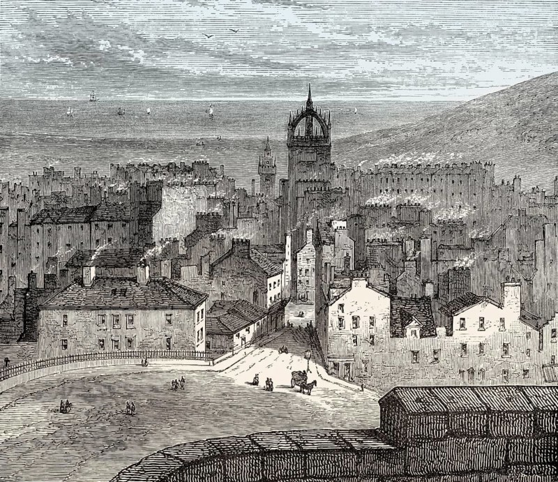 View of Edinburgh from the King's Bastion in 1825, Scotland, United Kingdom