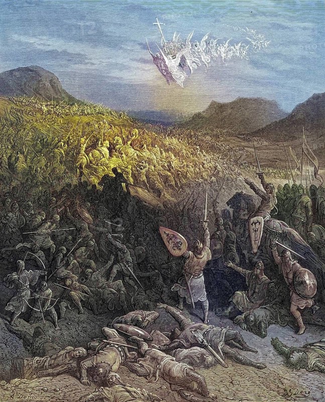 The Battle of Nicaea, Anatolia, First Crusade, 1096, Historical, digitally restored reproduction from a 19th century original, Record date not stated