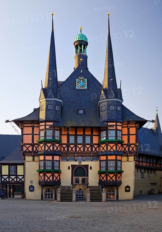 Market square with town hall, Wernigerode, Harz, Saxony-Anhalt, Germany
