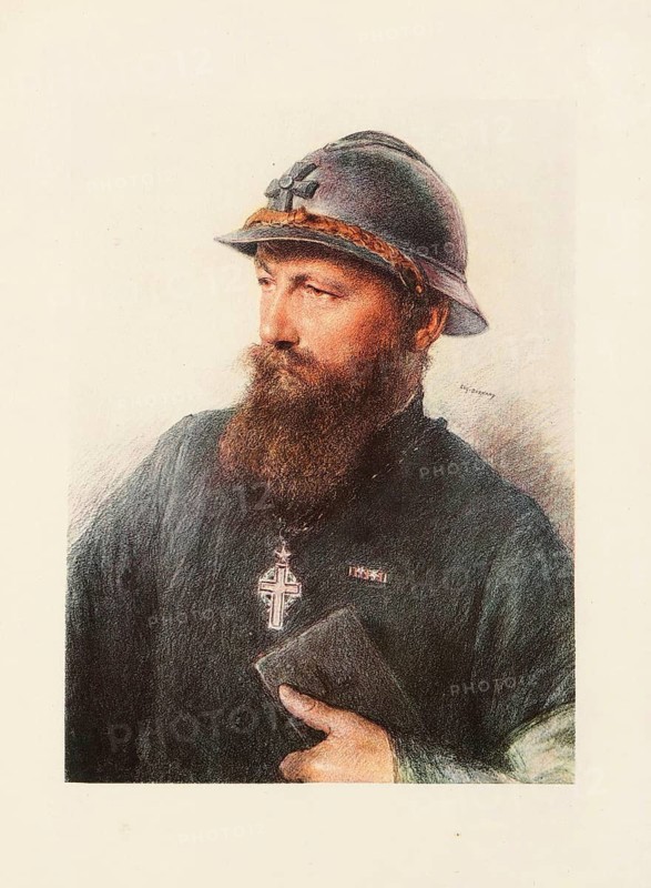 The Allies in the First World War, France, Chaplain, Father Rouillon, Historical, digitally restored reproduction from a 19th century original, Record date not stated