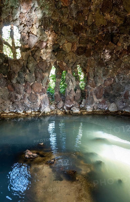 Well-sheltered Valois Spring or Cave Spring in the ancient thermal park. Sainte Marguerite, Saint Maurice es Allier, Puy de Dome, France