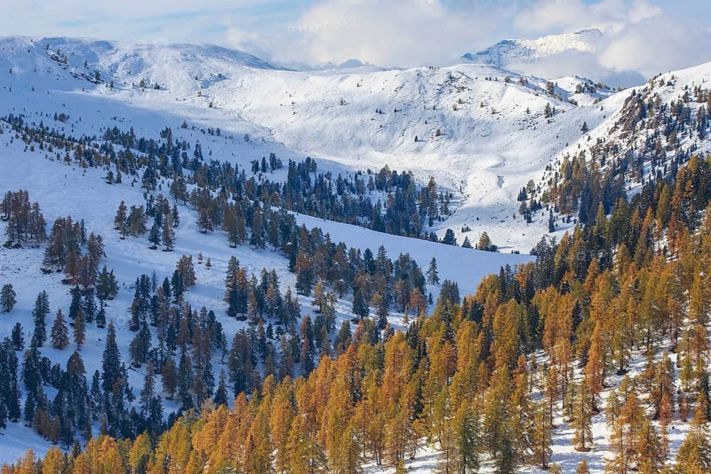 Winterly mountain panorama in biosphere reserve Nockberge, Carinthia, Austria