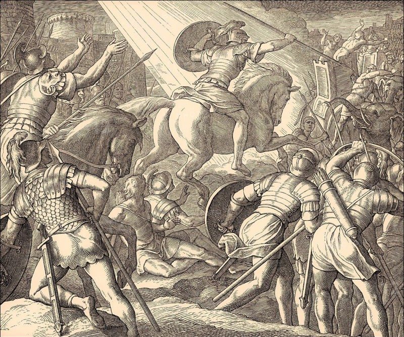 Rider on the Horse with golden armour, to fight Heliodorus, Old Testament, by Julius Schnorr von Carolsfeld