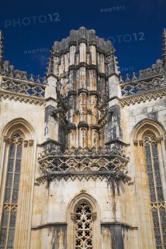 Partial view of 14th century built Santa Maria da Vitoria Monastery, Batalha, Portugal