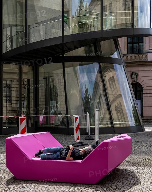 Plastic furniture in pink in front of the German Historical Museum, Berlin, Germany