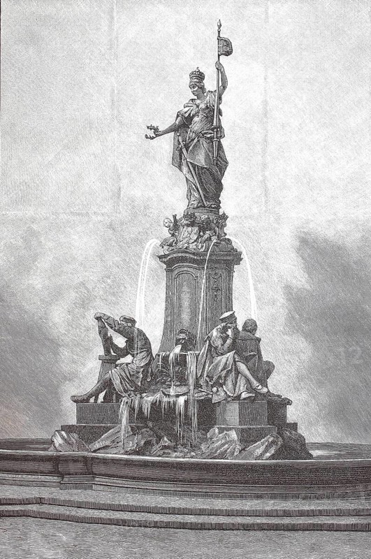 The new monumental fountain in Würzburg in front of the Residenz, 1890, Lower Franconia, Bavaria, Germany, digital reproduction of an original from the 19th century, historical