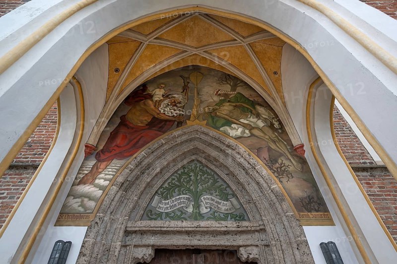 Portal of the Church of the Assumption of Mary, late Gothic Saalkirche, Erlach district of Simbach am Inn, Lower Bavaria, Germany