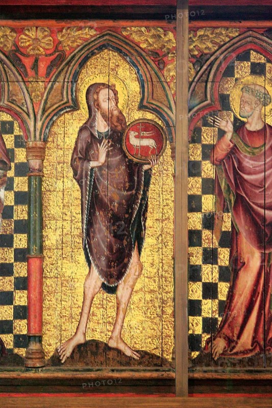 Saint John the Baptist, Medieval Retable painting, church of Saint Mary, Thornham Parva, Suffolk, England, UK