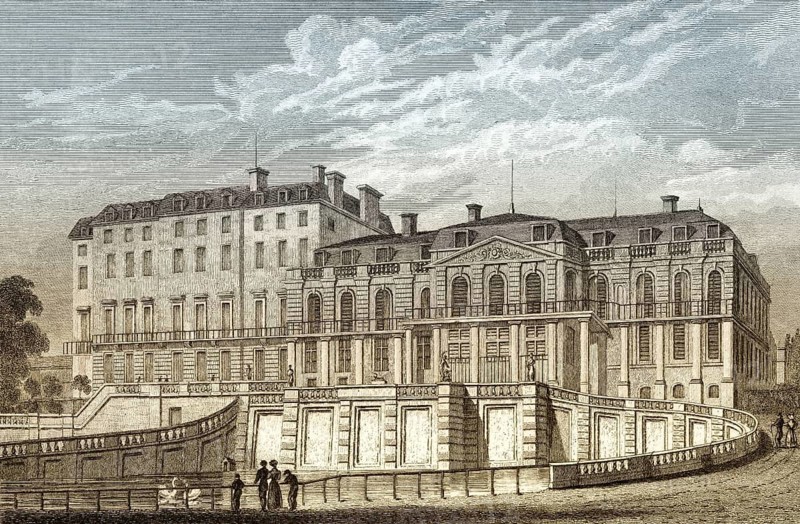 Château de Saint-Cloud, Hauts-de-Seine, Paris, antique steel engraved print, 1831