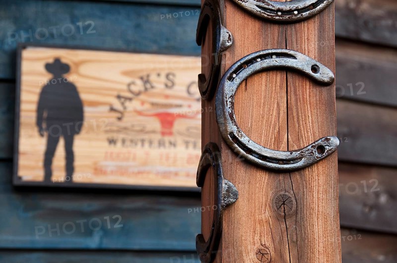 Lucky horseshoes in front of western bar, Wroclaw in Poland