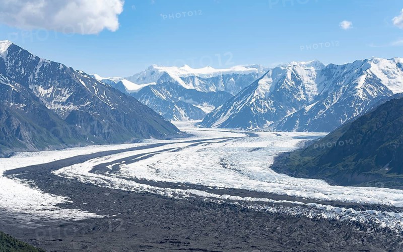 View of impressive mountain landscape with Matanuska glacier and glaciated mountain peaks, Lion's Head, Chugach Mountains, Alaska, USA