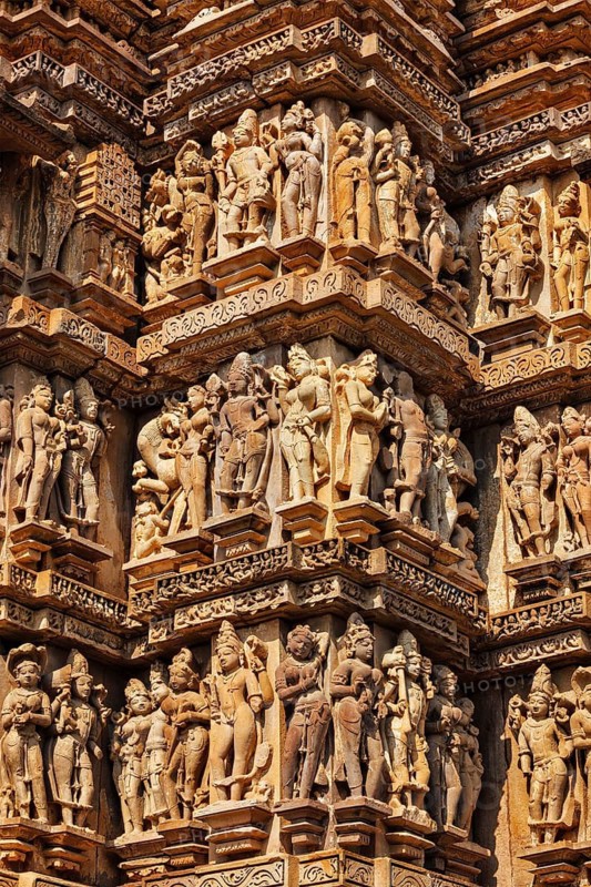 Famous stone carving sculptures, Vishvanath Temple, Khajuraho, India. Unesco World Heritage Site