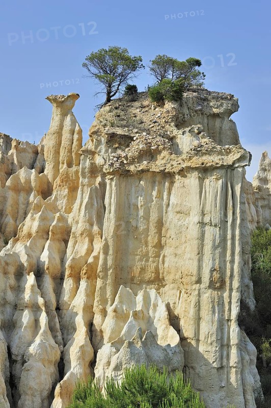 Strange rock formations created by water erosion at the Orgues d'Ille-sur-Têt in the Pyrénées-Orientales, Pyrenees, France
