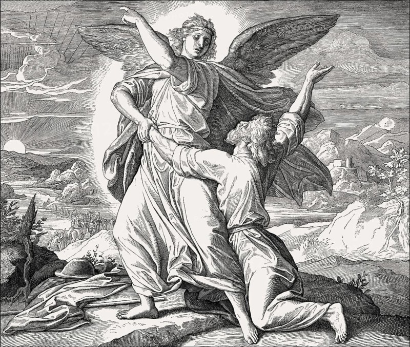 Jacob Wrestles with God, Old Testament, by Julius Schnorr von Carolsfeld, 1860
