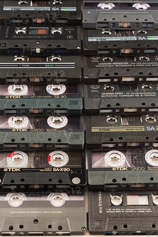 Rows of audio tape cassettes, Studio Composition, Quebec, Canada
