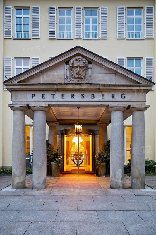 Entrance to the Grandhotel and Spa Petersberg, the only German state-owned hotel, Königswinter, North Rhine-Westphalia, Germany