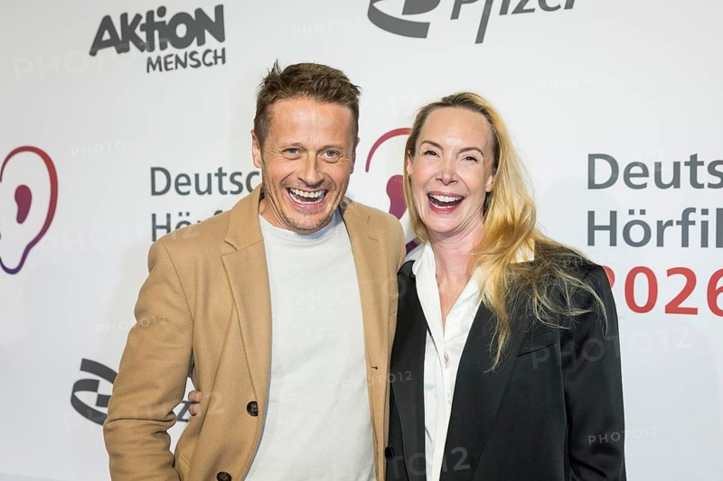 Roman Knizka and Feo Aladag in front of the German Audio Film Awards ceremony at the Colosseum cinema in Berlin on 24.03.2026