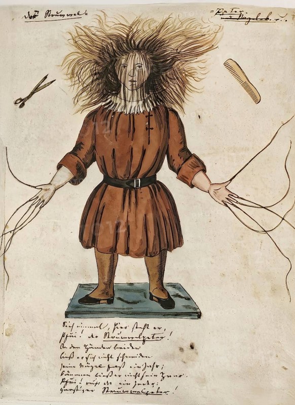 Struwwelpeter, illustration, symbolic picture picture book, pedagogy, children, education, personal care, disorderly, Heinrich Hoffmann, obedience, disobedience, historical illustration, digitally edited