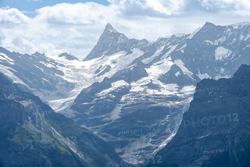 Finsteraarhorn glaciers and peaks, Bernese Alps, Bernese Oberland, Switzerland