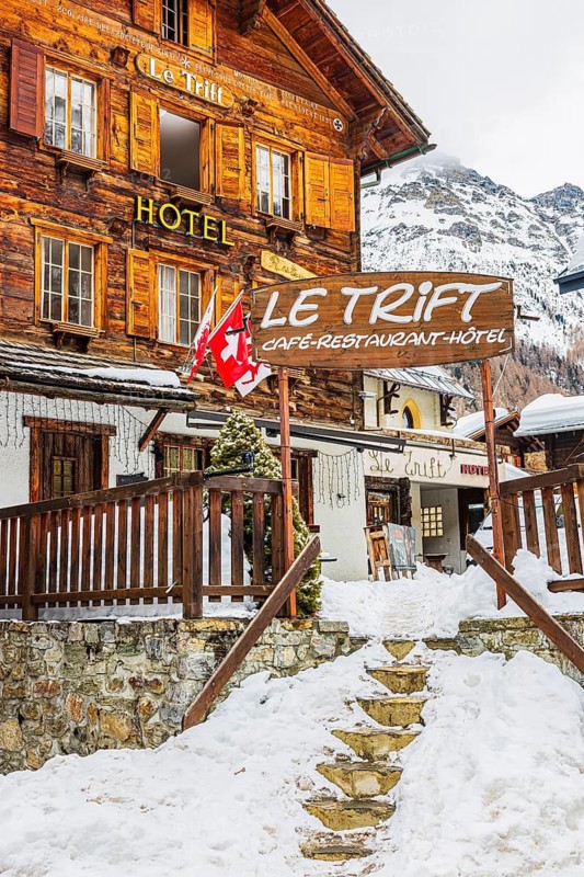 Historic Hotel Le Trift, mountain village of Zinal, Val d'Anniviers, Valais Alps, Canton Valais, Switzerland