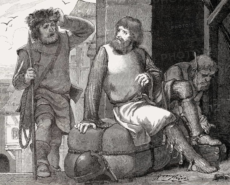 A Pikeman and a knight, social hierarchy, medieval period