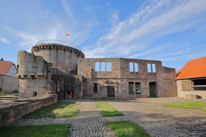 Historic medieval moated castle, fortress, ruins, Friedewald, Hesse, Rhön, Germany