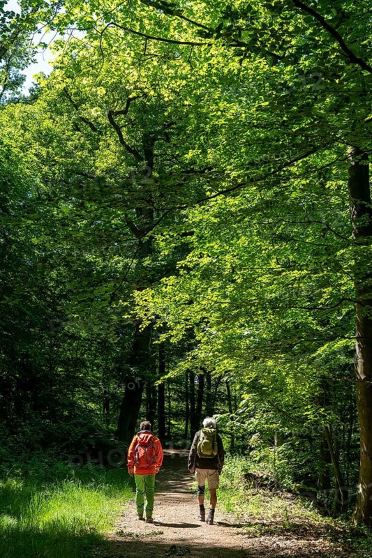Hiking on the Bergischer Weg, a hiking trail, here in Essen, North Rhine-Westphalia, Germany
