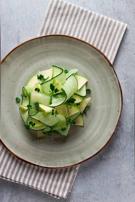 Spring, green salad, cucumber with apple, top view, close-up, no people, microselen radish, healthy eating, spring salad, georgian salad, gazaphuli