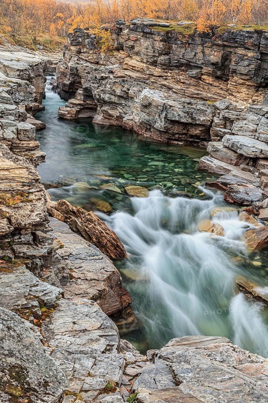Gorge, canyon, river, rapids, autumn, autumn colours, Abisko Canyon, Abisko National Park, Laponia, Lapland, Sweden