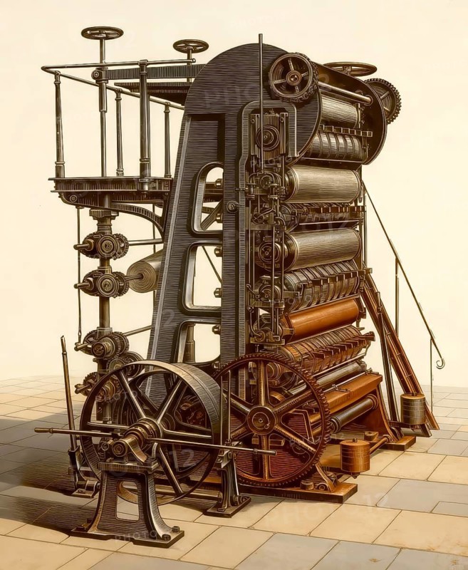 Historical illustration, 19th Century, papermaking machines, 1896