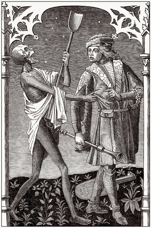 Der Tod und der Minnesänger, alter Kupferstich