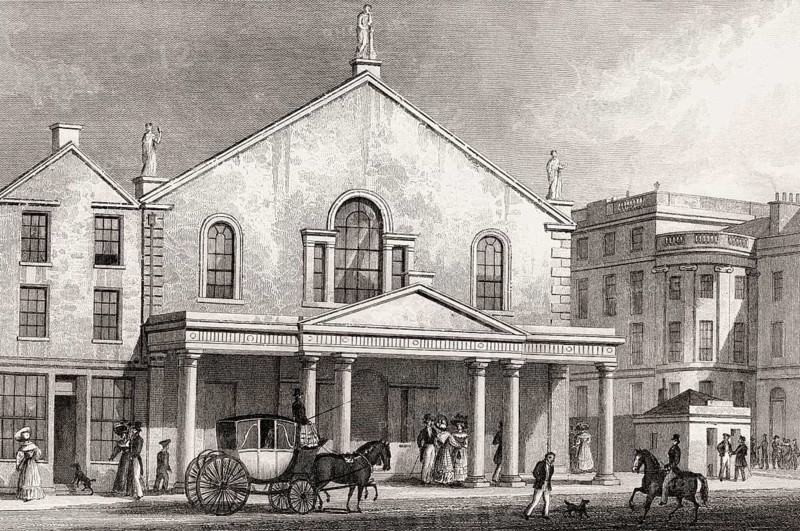The old Theatre Royal on Princes Street in 1829, Edinburgh, Scotland, 19th century, from Modern Athens by Th. H. Shepherd
