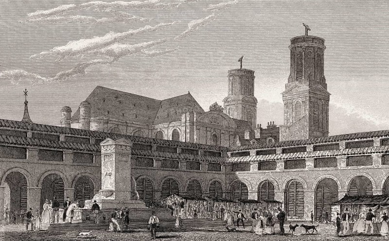 Marché Saint-Germain, Paris, antique steel engraved print, 1831