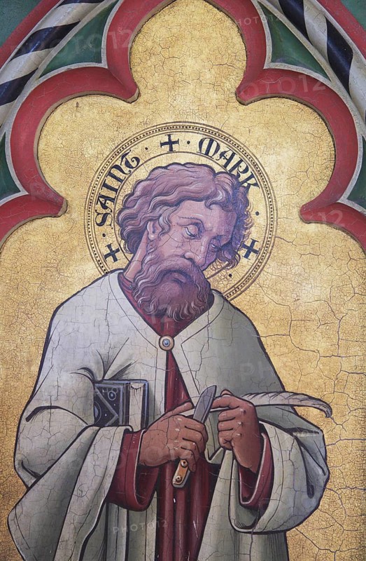 Victorian painting of Saint Mark, Church of Saint Mary, Uggeshall, Suffolk, England, UK