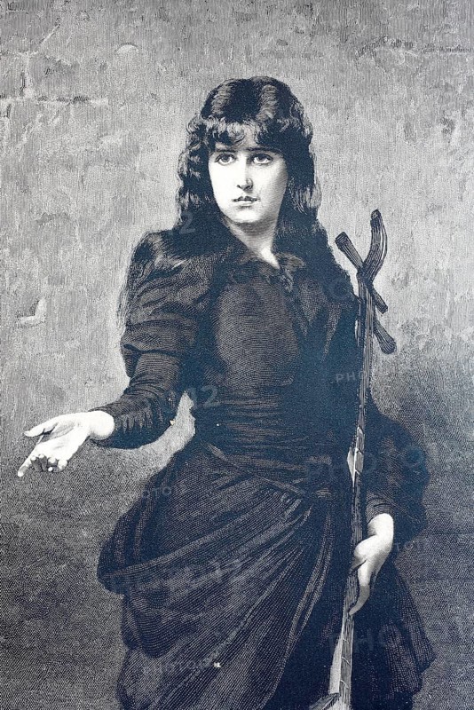 The Beggar Woman of the Pont des Arts, a literary character from the novel La Misérable du Pont des Arts, by the French writer Elisabeth Barbier, digital reproduction of an original 19th century model, historical