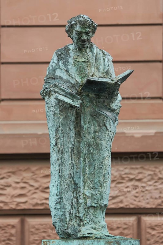 Sculpture and monument to scholar, clergyman and theologian Rabanus Maurus 780-856, Buch, Mainz, Rhineland-Palatinate, Germany