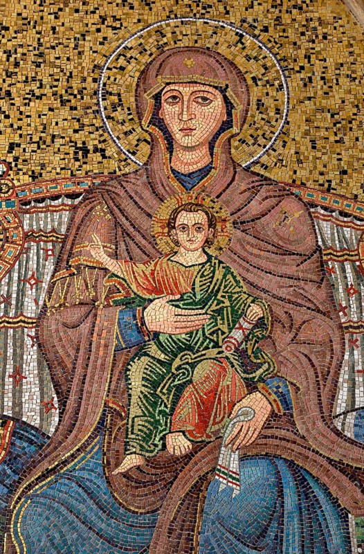 Mosaic of the Virgin Mary with the Child Jesus, Taormina, Province of Messina, Sicily, Italy
