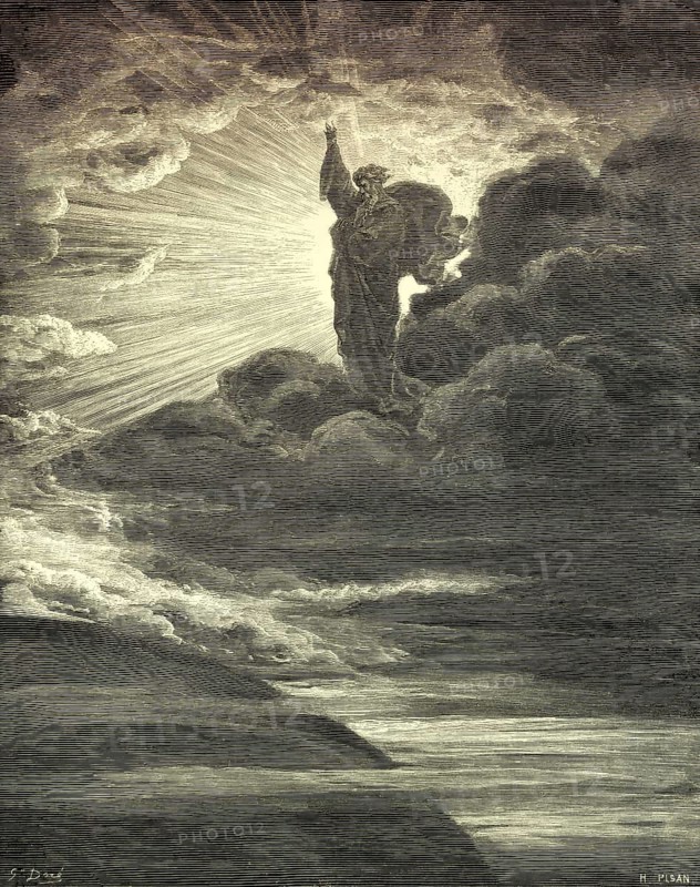 The Creation of Light, Old Testament, woodcut by Gustave Doré