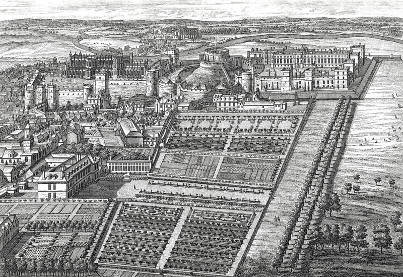 Windsor Castle, 1707, royal residence at Windsor, Berkshire, England, UK, afterJohannes Kip