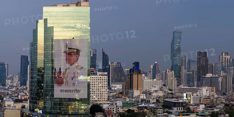 Panorama from IconSiam over Mae Chao Praya, Bangkok skyline, Thailand