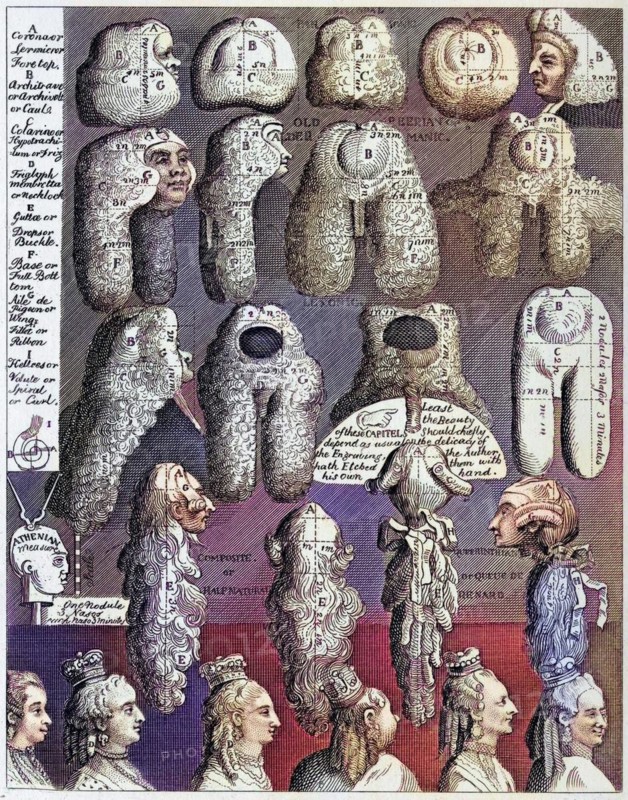 The Five Orders of Perriwigs From The Works of Hogarth published London 1833, Historic, digitally restored reproduction from a 19th century original, Record date not stated