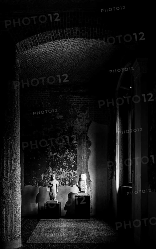 Black and white photography, busts in an exhibition at the Bode Museum, Berlin, Germany
